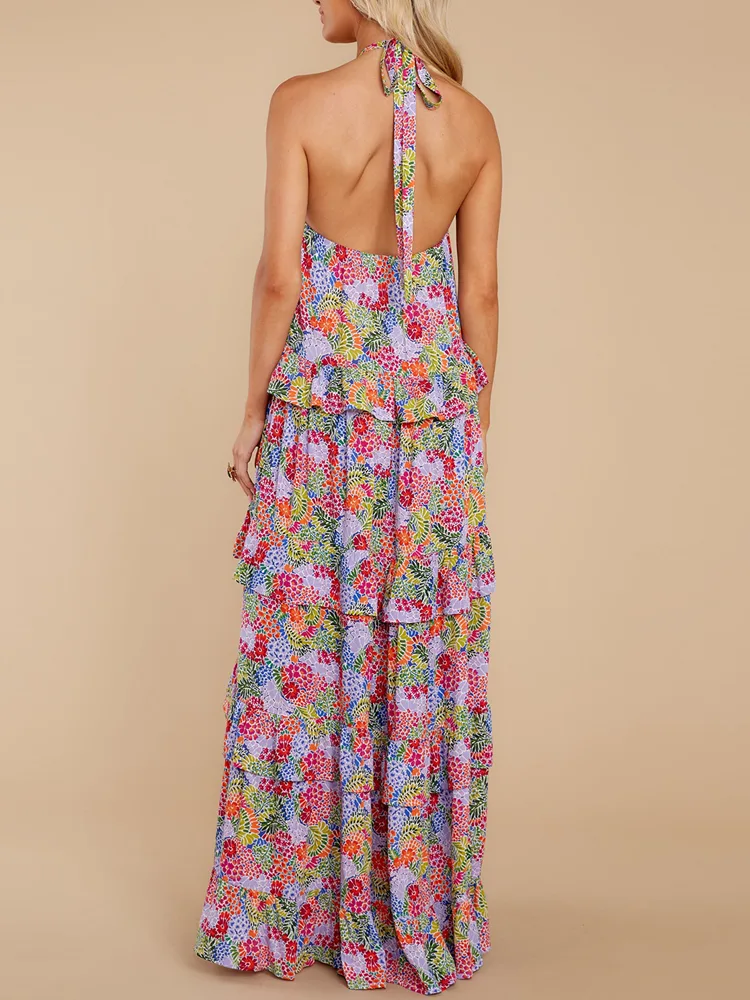 Women Elegant Floral Print Cotton Maxi Dress