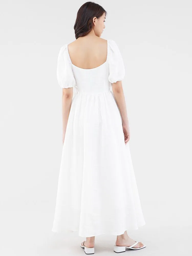 Short Sleeve Cotton Linen Maxi Dress