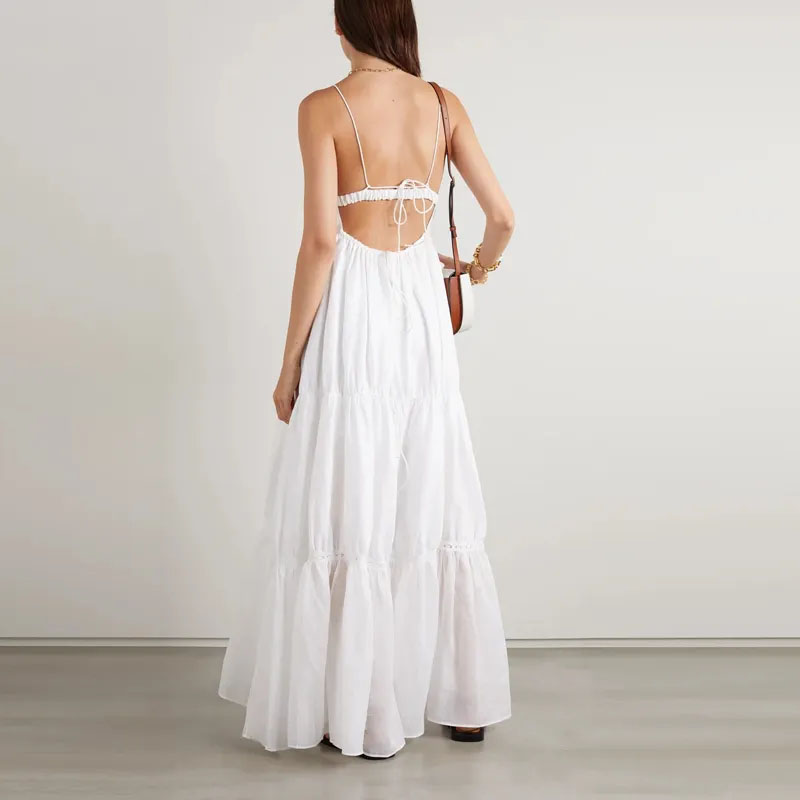 Casual long layered v neck halter dress