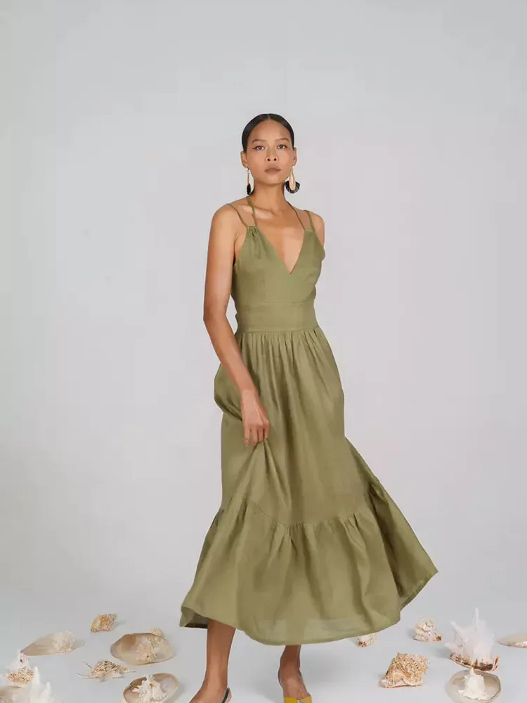 Is the Lady Deep V Neck Long Casual Linen Dress Taking the Fashion World by Storm?
