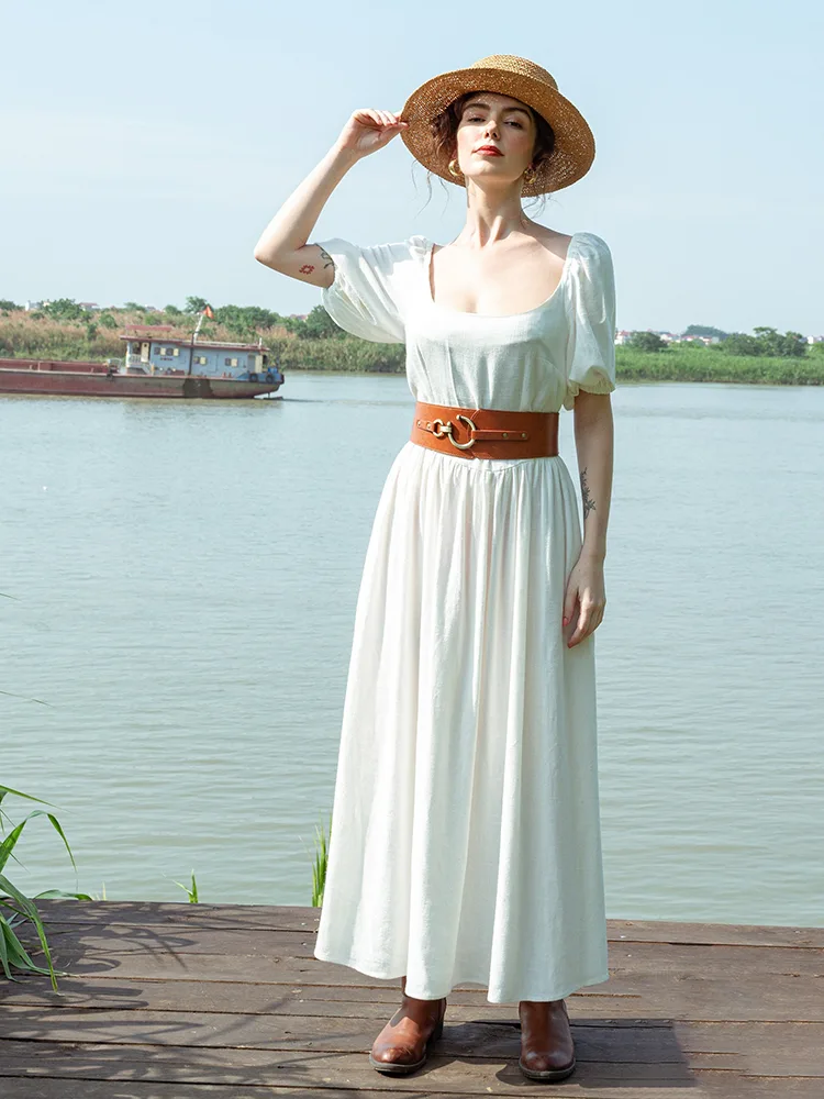 Ruffle Cotton Linen Blend Midi Dress
